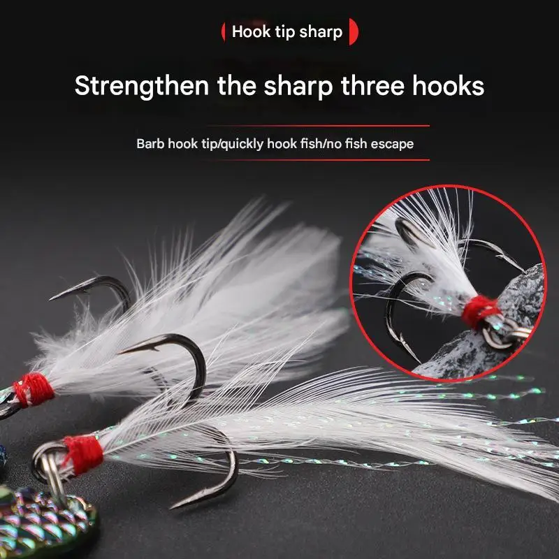5g 7g 10.5g 14g Leech sequin feather Treble hook spoon type long-distance casting freshwater metal jig fishing lure bait