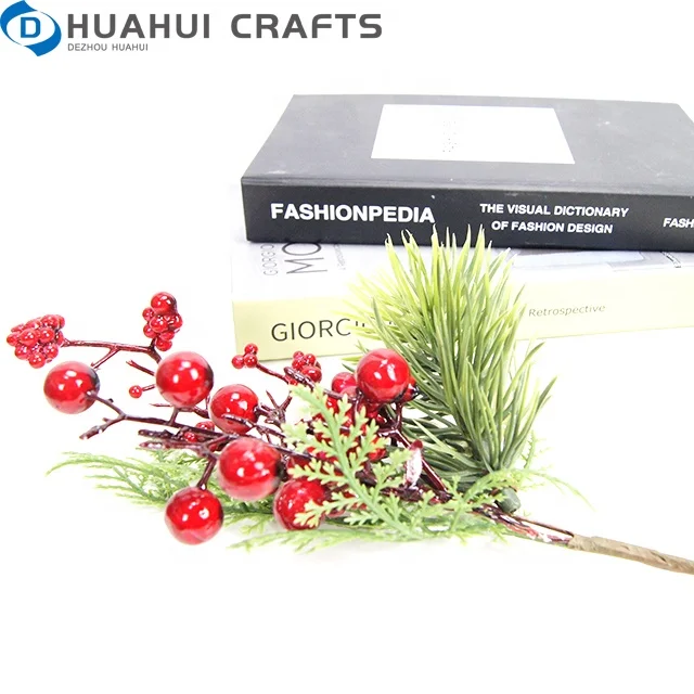 Artificial berries holly branch Christmas floral Spray  wholesale