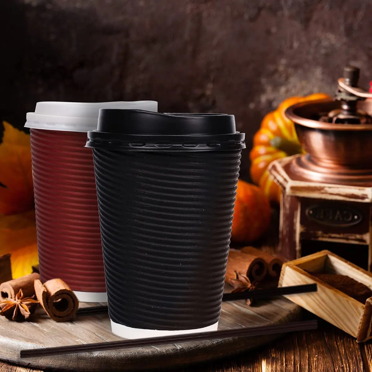 Ripple Wall Paper Coffee Cups with Lids and Straws 12 oz (100 Set) Amazon Hot Paper Cup with Lid To Go for Beverages Espresso