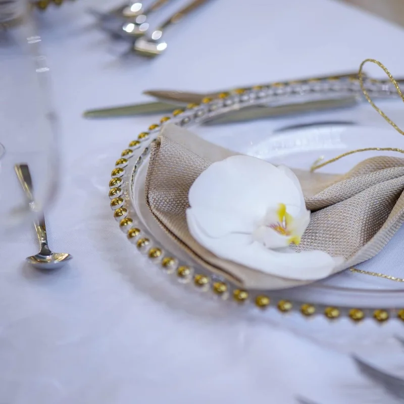 Charger Plates Hammered White Transparent Gold Rim Heavy-Duty Chargers for Elegant Dining Ideal for Weddings and Formal Events