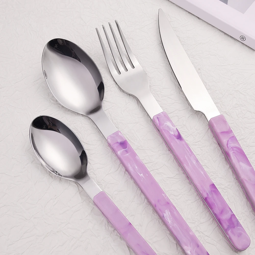 Wholesale Bulk 4 PCS Silver Gift Flatware Spoon Fork and Knife Stainless Steel Cutlery Set with ABS Handle and Box
