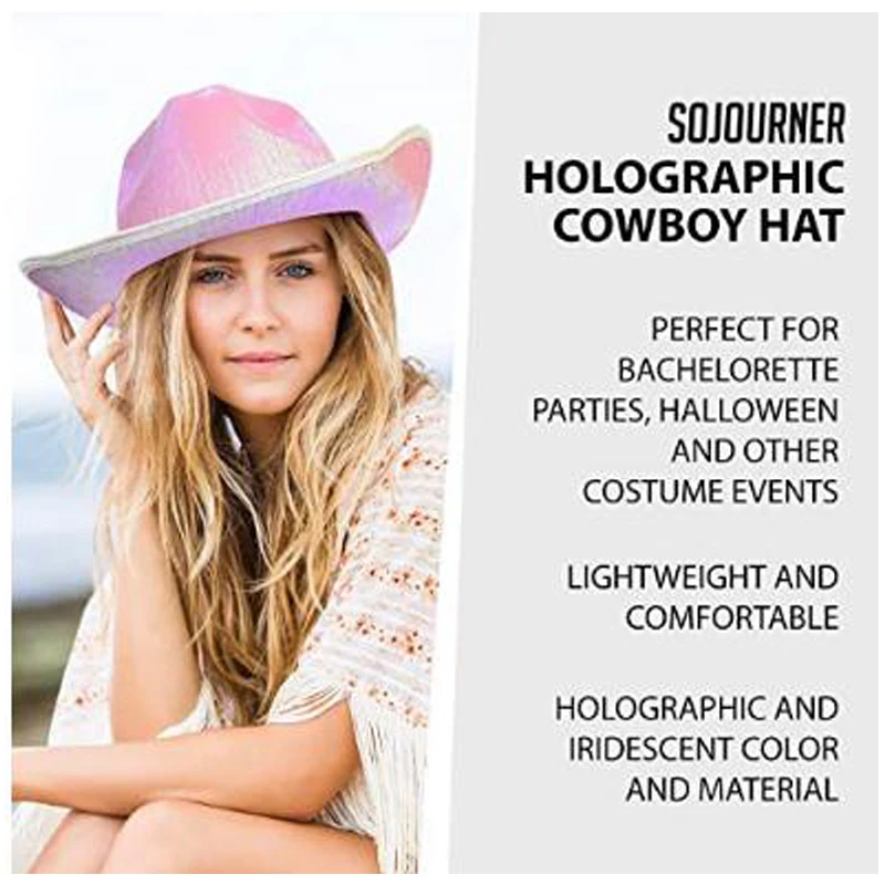Light Up Holographic Led Flashing Hats Wholesale Western Styles Pink Red White And Blue Women Wool Cowboy Hat With Lights