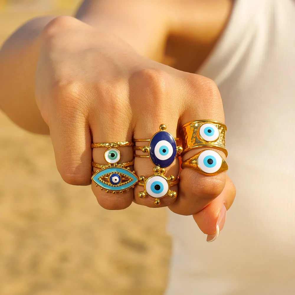 Anti Tarnish Stainless Steel ring Evil Eyes Jewelry Vintage 18K Gold Plated Evil Eyes Rings