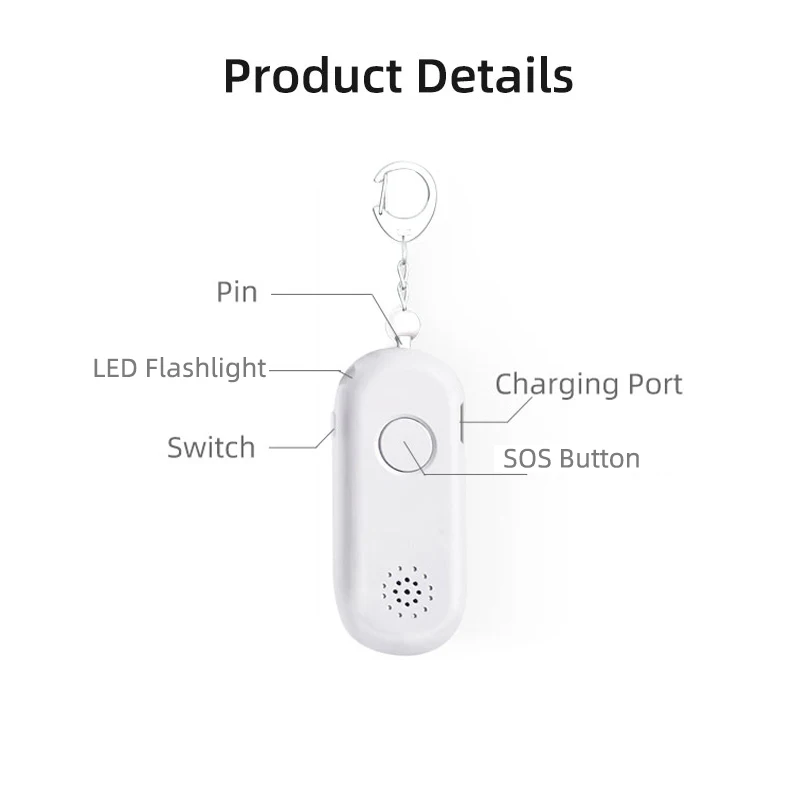 130DB Siren Song LED Portable Emergency SOS Security Self Defense Alarm Keychain Personal Alarm for Women Children Elderly