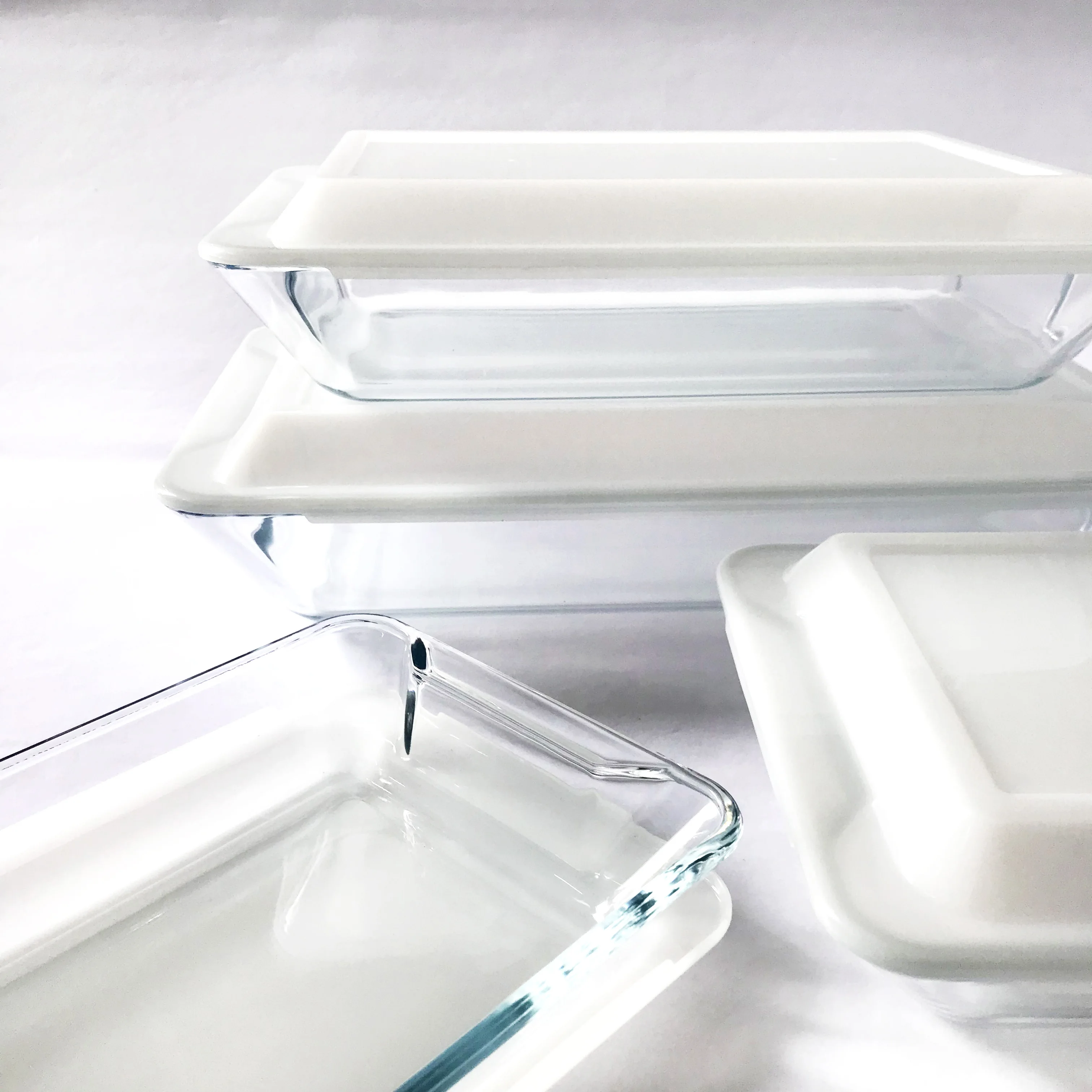 Clear Rectangular Heat Resistant Borosilicate Tempered Glass Bakeware Set with Lid Baking Pans Set