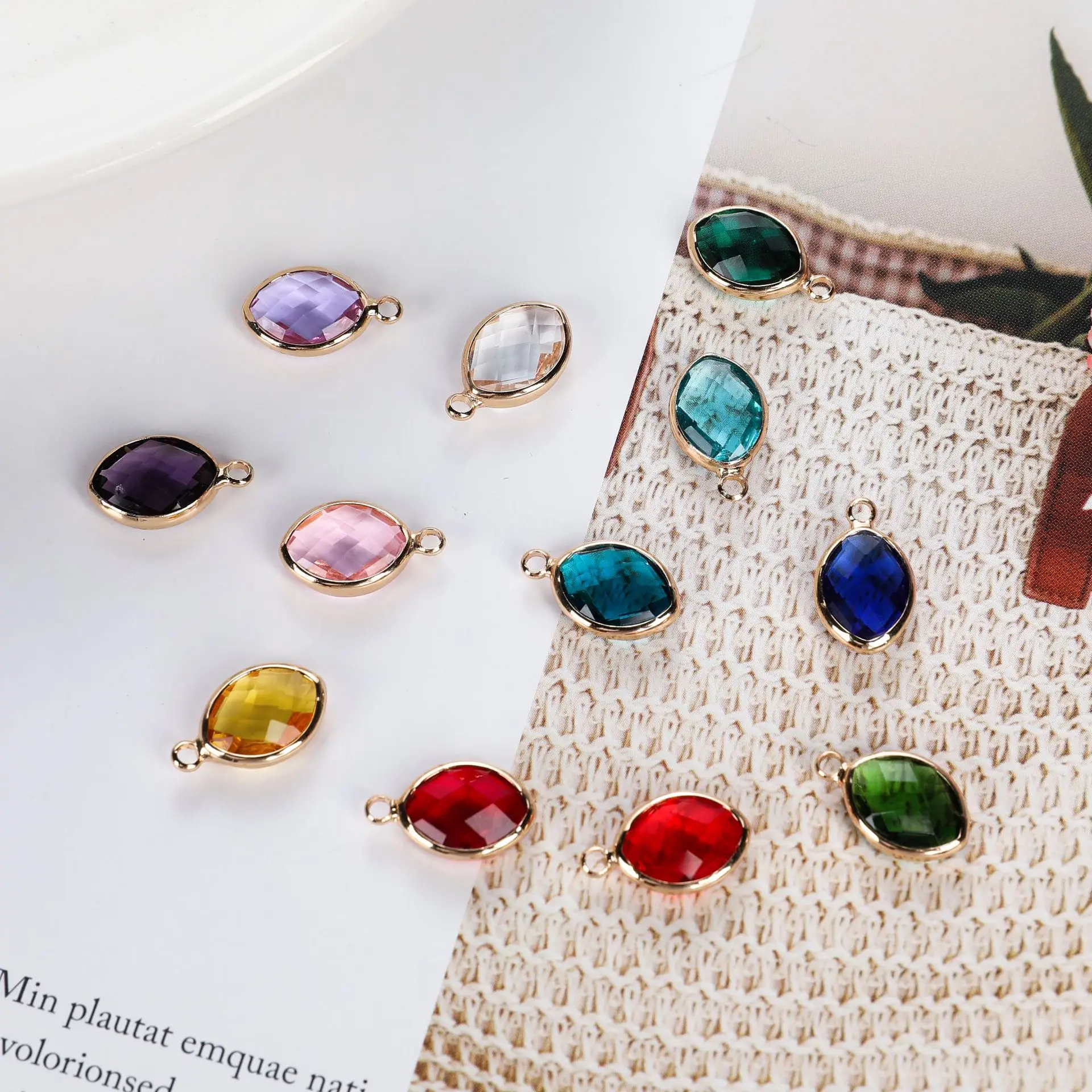 Fanyue Custom 2024 Trendy Gold 12 Months Birthday Stone Glass Copper Oval Pendant For Jewelry Necklace Bracelet