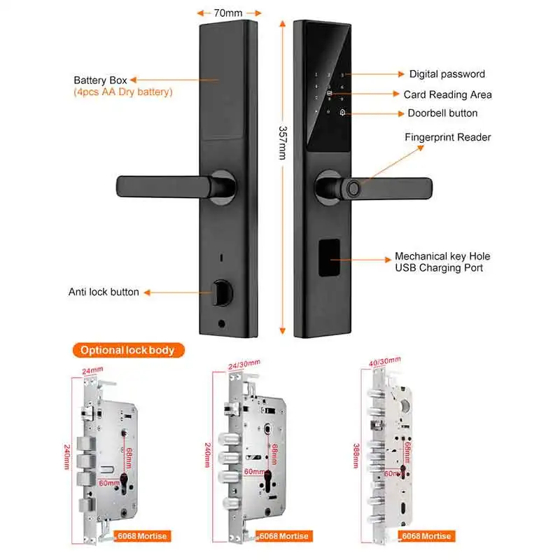 Modern Design Cerraduras Tuya Smart Lock Digital WiFi App Controlled Aluminum Fingerprint Door Lock
