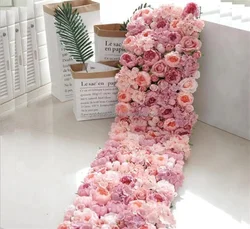 Customized Artificial Silk Wedding Roll Up Flower Wall Rose Backdrop