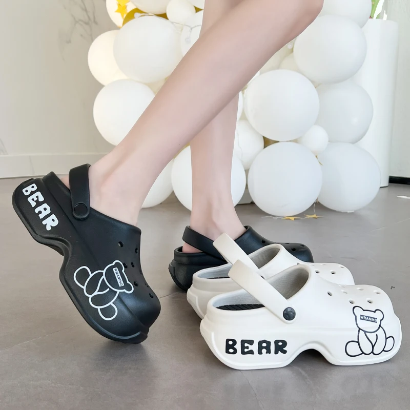 Cute bear beach clogs women platform fashion Bear print garden clogs