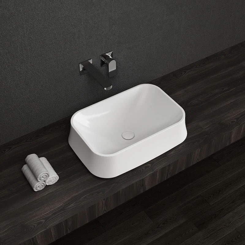 Bathroom Artificial Stone Matte White Deck Mounted Wash Basin