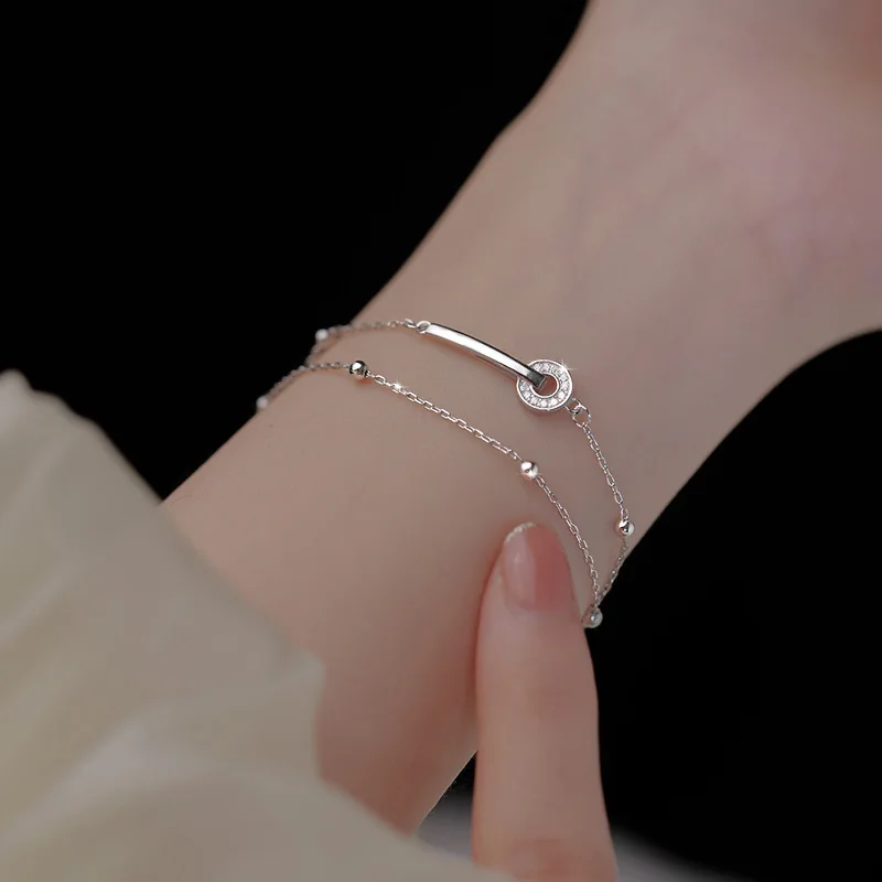 Designer 925 Sterling Silver Friendship Round Ring Layer Bracelet for Women Girls Fashion Jewelry