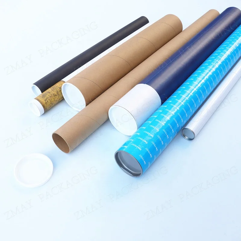 paper mailing tubes poster tube packaging 2mm thickness cardboard tubes with plastic caps
