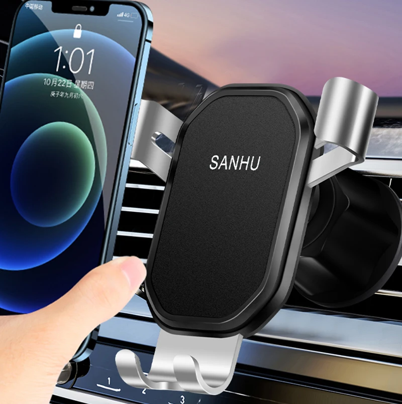 Hook bracket gravity linkage automatic clamping car mobile phone holder 360°universal ball free rotation air outlet installation