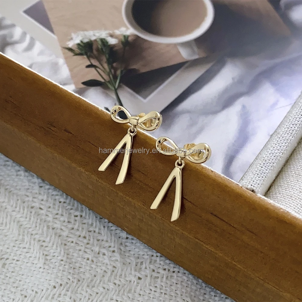 Wholesale S925 Sterling Silver earrings 14k gold finished   Bowknot Studs Earrings Temperament  for Women Girls on Anniversary