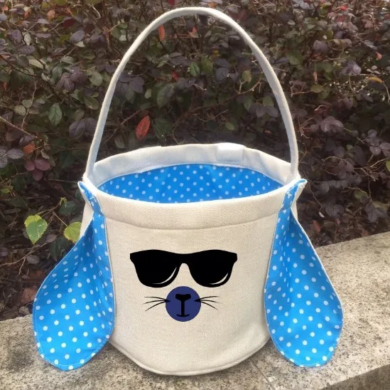Wholesale  Easter Basket Dropship Linen Bucket Handbags Kids Gift Easter Bucket  Bunny Easter Baskets