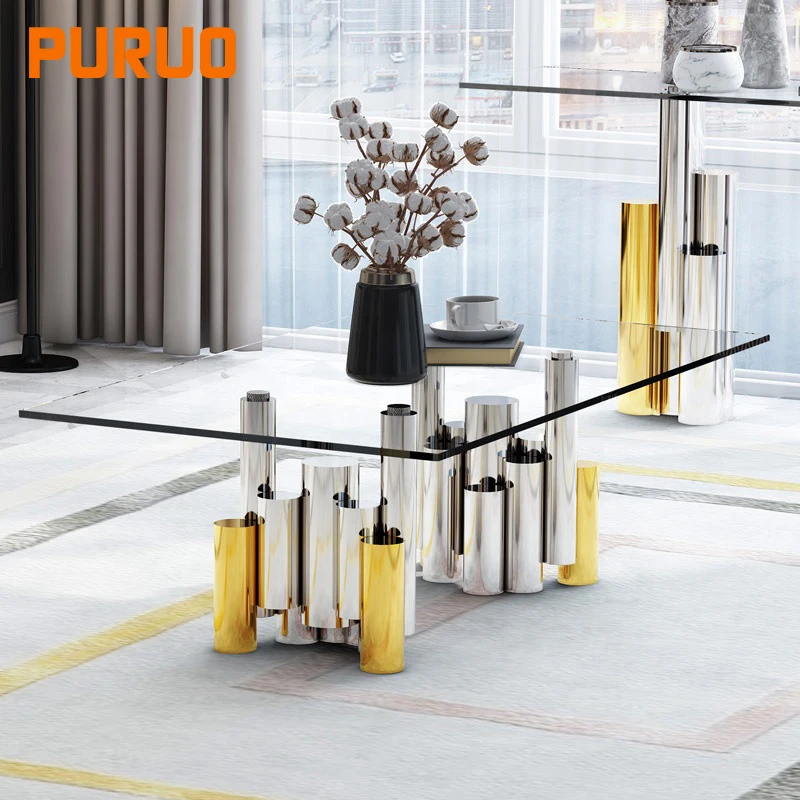 Home goods european style tempered glass top stainless steel metal coffee table legs for living design