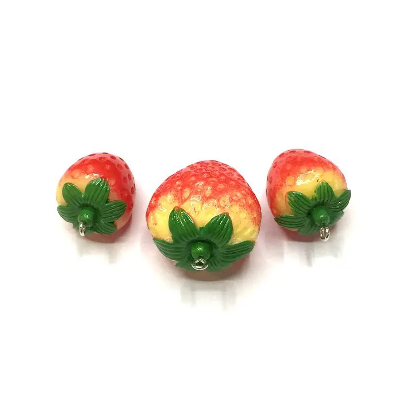 Unique key chain findings 20mm 3D fruit Strawberry Resin Charms for Pendant DIY Bracelet Womens Necklaces Jewelry DIY Making