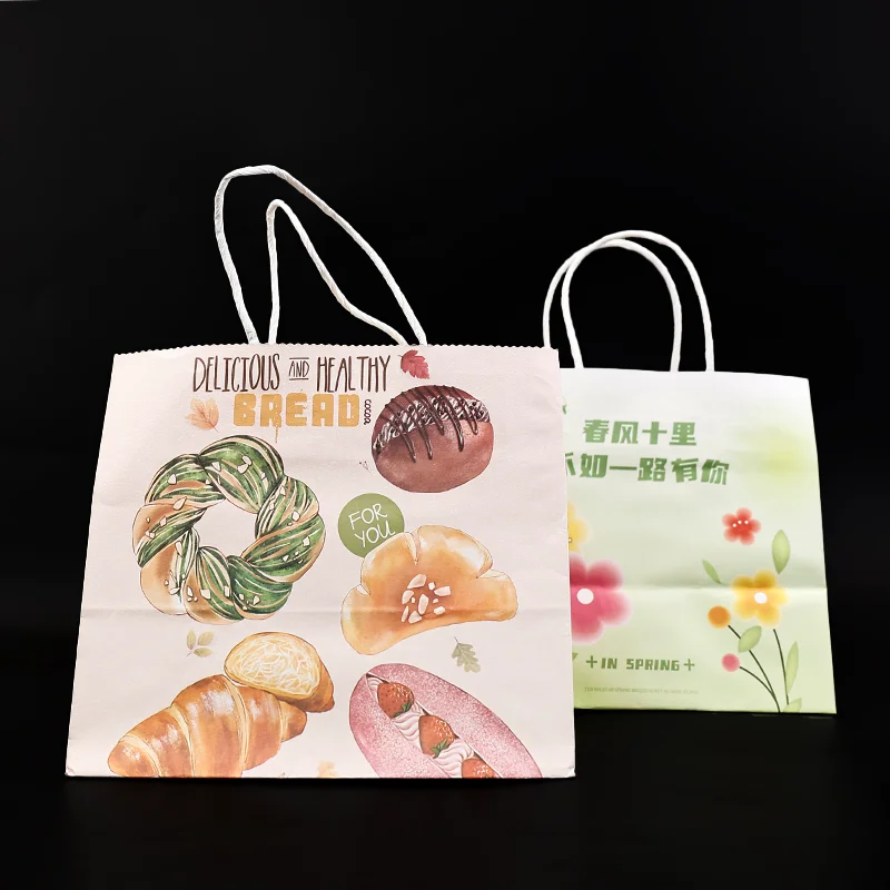 custom gift luxury paper shopping bags packaging  take away food doughnut cake packaging bag with handles