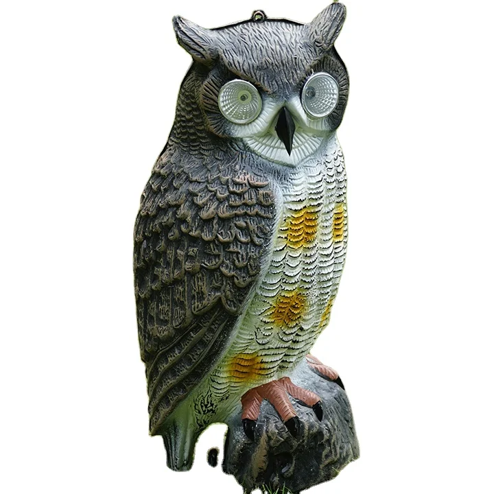 Pest repellent Solar Powered eyes glow Plastic  Owl decoy  to scare bird Plastic Owl Crow Bird Scare