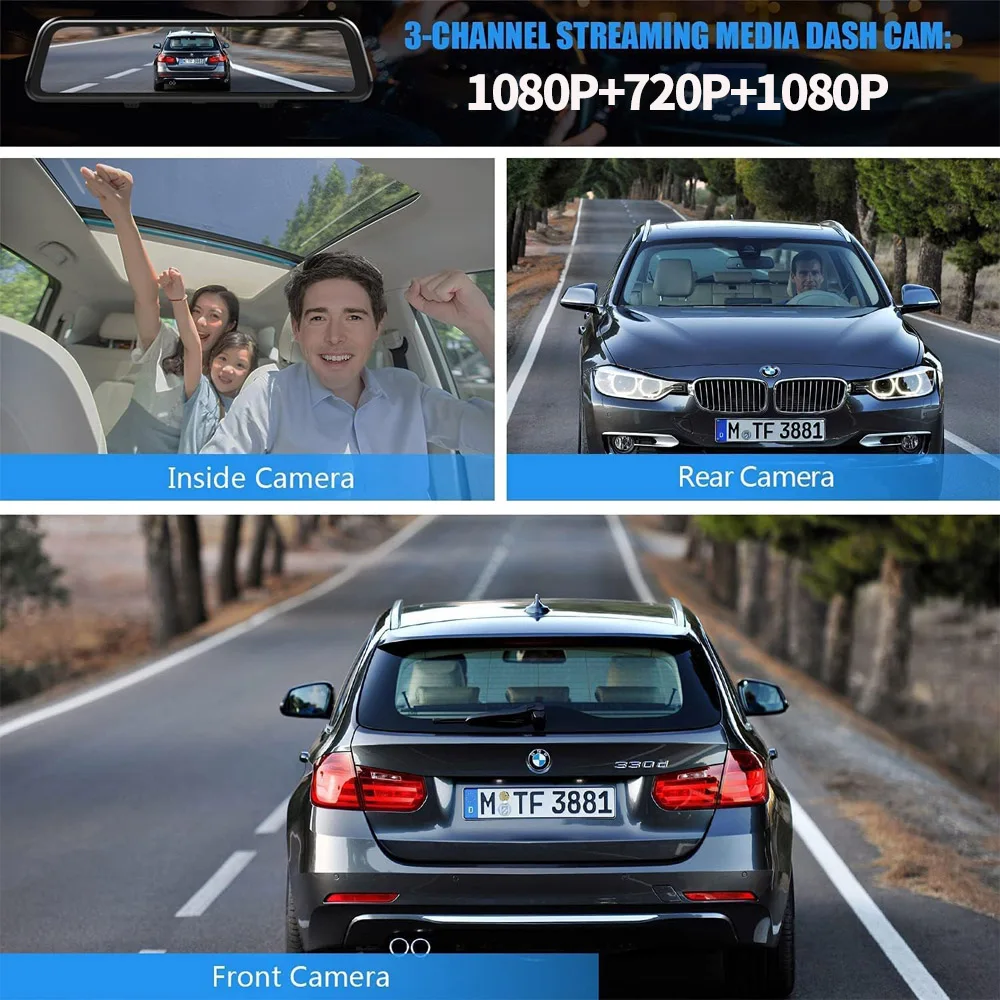1080P Wide Angle 10Inch  Wifi App Control Gps Logger Car Rearview Mirror With Camera Video Recorder For Cars