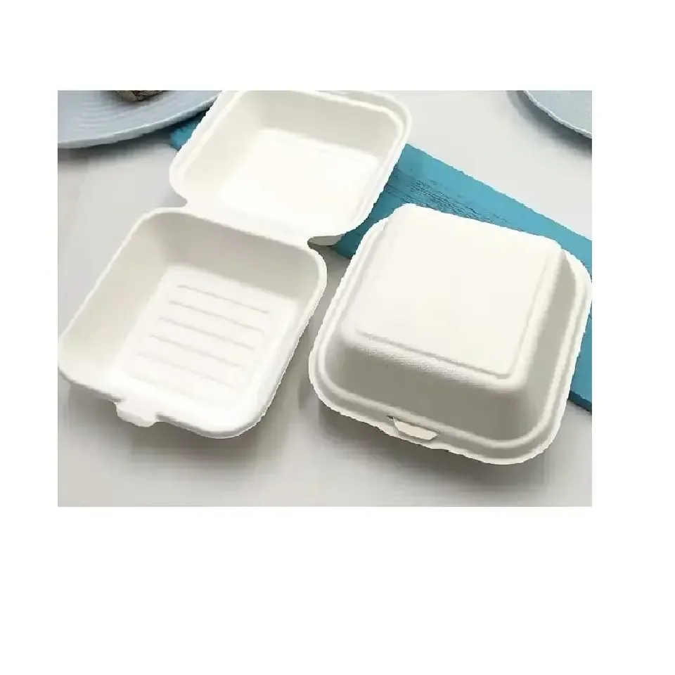 SGP Disposable Lunch Box Take-Out Cake Paper Box Packaging Wholesale Hot Sale Sugar Cane Pulp Burger Box UV Advantage Food