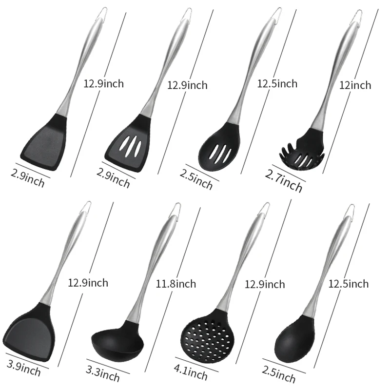 BPA Free camp Kitchen Utensils Slotted Spoon Turner Silicone Cooking Utensil Set 8Pcs/Set Silica Gel Kitchenware