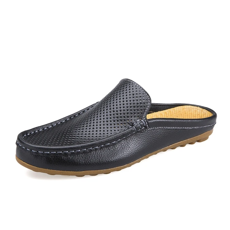 Wholesale Raw Cow Leather Mens Slipper Empty Back Loafer Man Slides Shoes Genuine Leather Oem