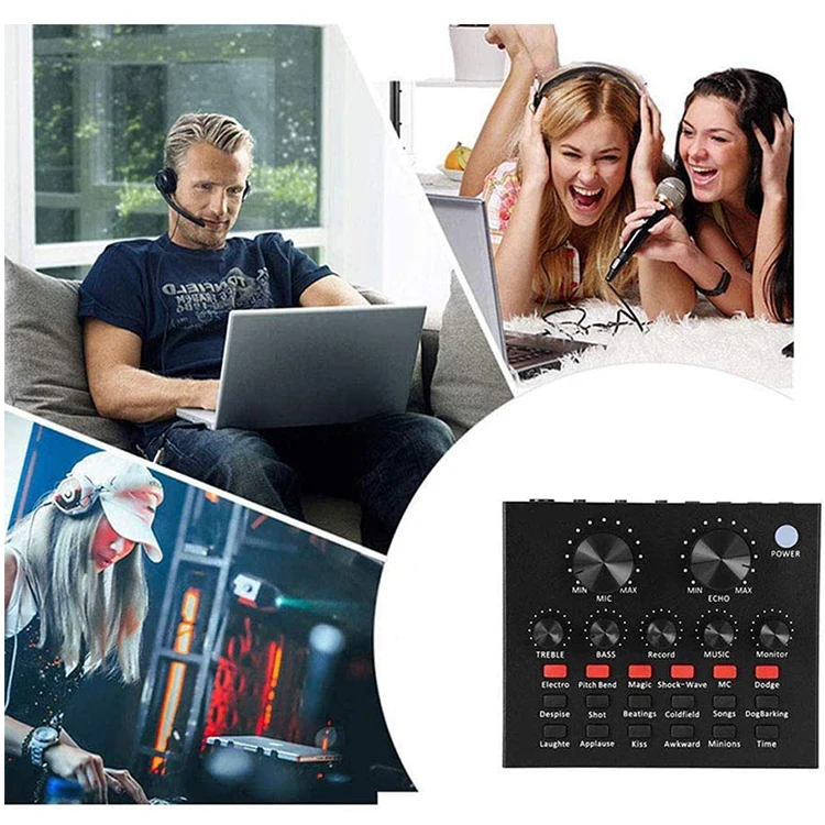 Podcast Recording Studio Equipment Bundle Sound Cards Audio Interface Mixer Mic Sound Card for Live Stream External Sound Card