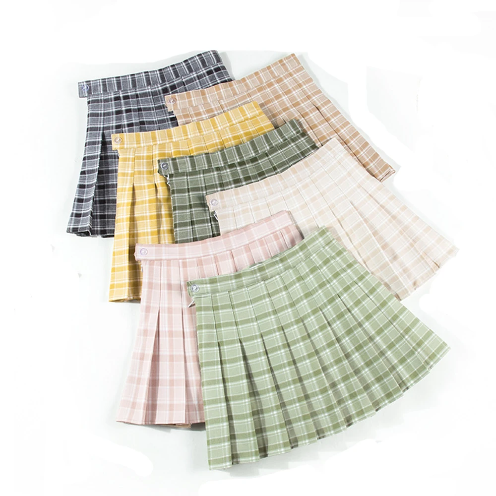 Women Pleated Skirt Harajuku Preppy Style Plaid Skirts Mini Cute Japanese School Uniforms Ladies Jupe Kawaii Skirt VD2330