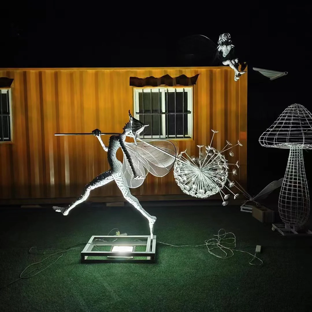 Hot Sale Stainless Steel Garden Decoration Life Size Dancing fairy with Dandelion Sculpture