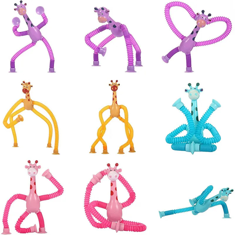 Hot sale giraffe toy telescopic suction cup giraffe toy pop tube kids sensory toys sensory tubes for toddlers with light
