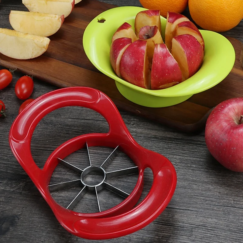 
Eco-friendly fruit and vegetable tool comfortable handle stainless steel blade red plastic fruit apple slicer 