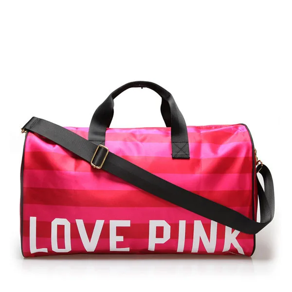 Pink Color Custom Logo sport bags for gym nylon Waterproof Women Duffle Bags Sport Gym Travel Duffel Bag