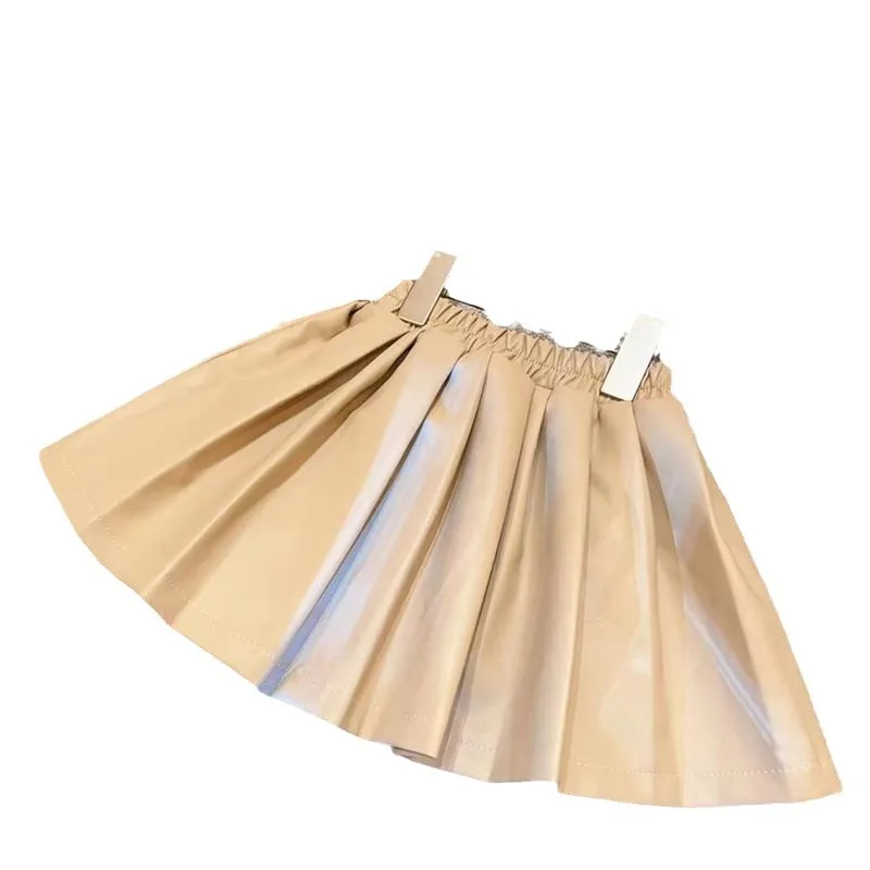 Осенне-зимняя плиссированная юбка из искусственной кожи и бархата в стиле ретро для девочек
