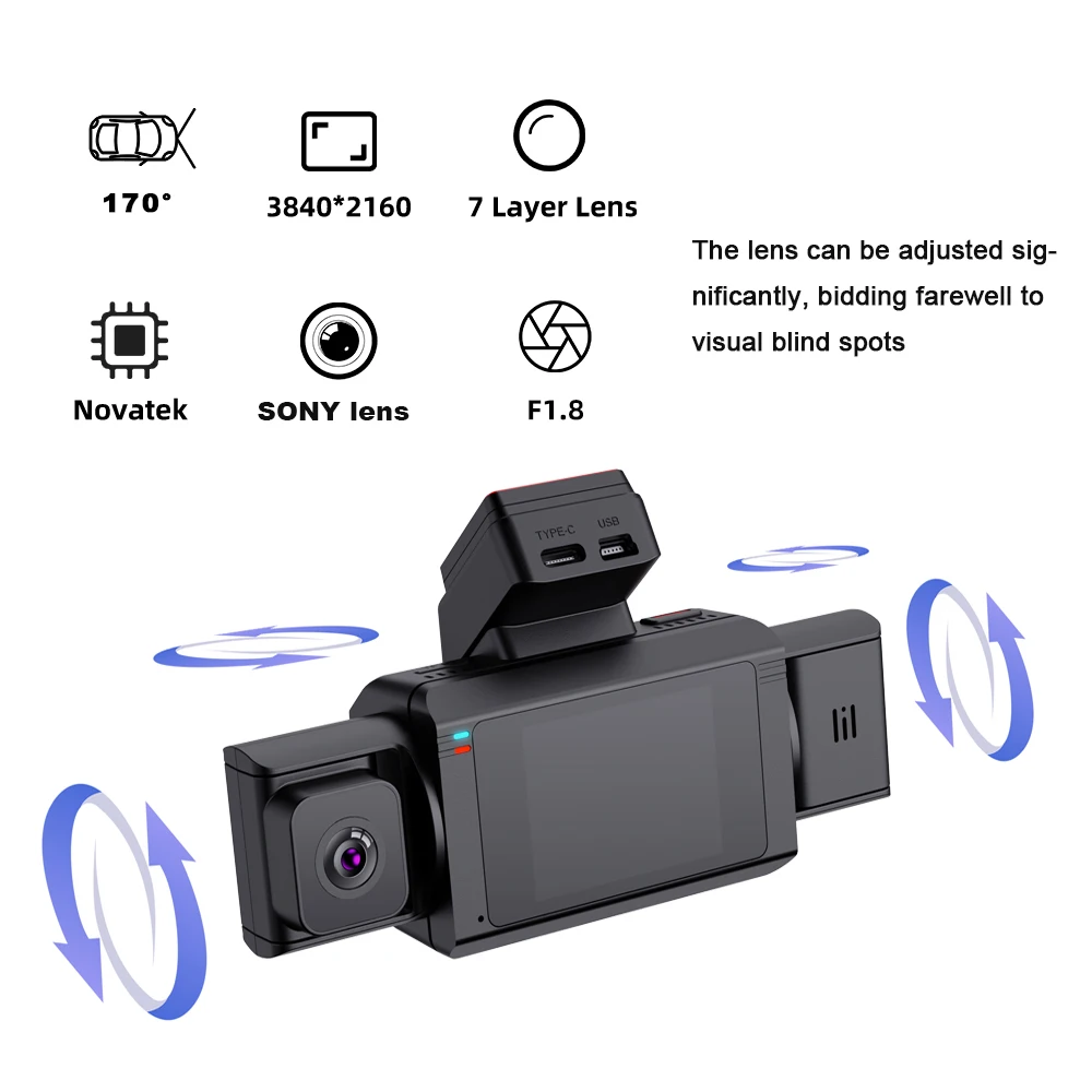 3 channel car dvr 4K WIFI GPS dashcam Front and rear+inside 3 lens dash camera hd 4k dash cam 3 lens car dvr dashcam