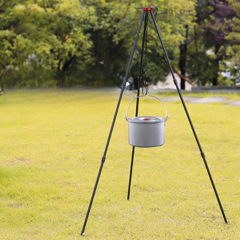 Outdoor Camping Gear Picnic Cookware Portable 3 Segments Aluminium Alloy Tripod Camping Equipment Fire Pot Hanging Bracket