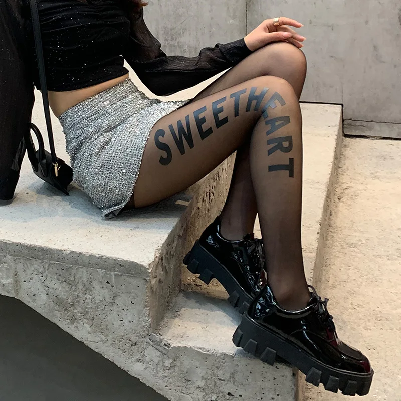 Custom fashion sexy stockings women LOGO tattoo personality wild ultra-thin transparent any cut pantyhose