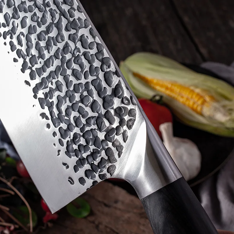 Handmade Butcher Knife Forged Carbon Steel Chef Knife Chinese Traditional Manual Bone Cutter Labor-saving Handle Chopper