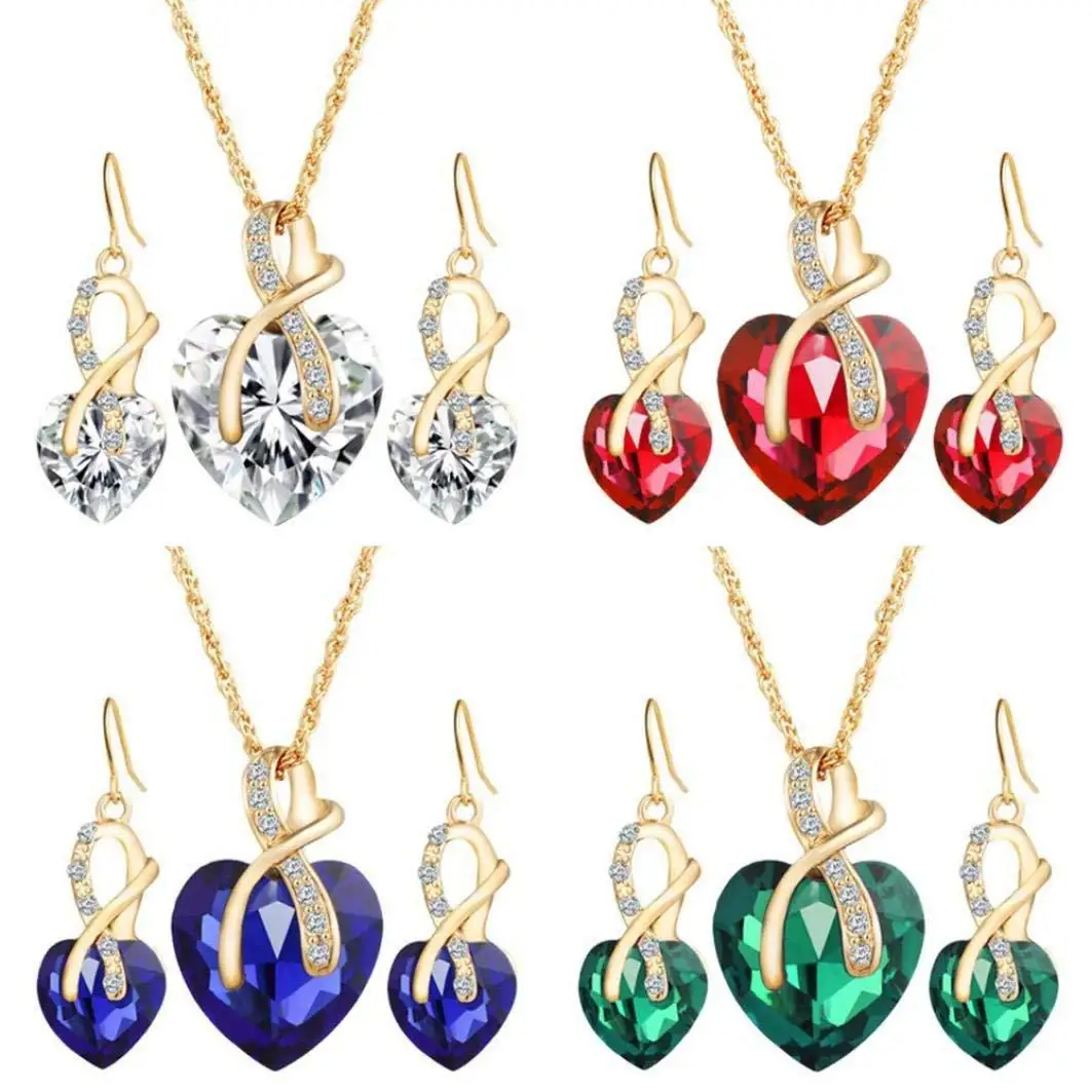 Fashion  jewelry set Heart shaped jewelry sets wholesale high quality zircon jewelry in various colors