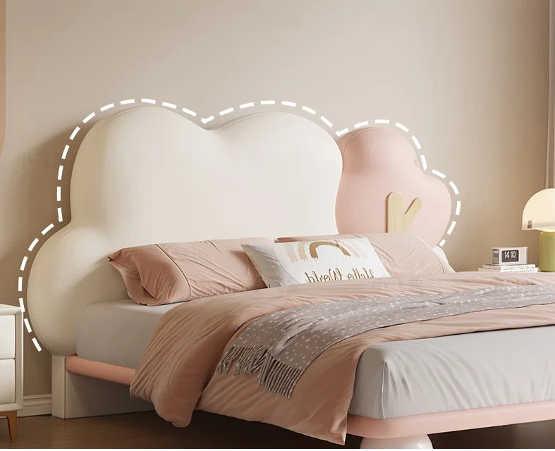 Single Child Bed with Real Leather & Solid Wood Frame Comfortable Bedroom Bedding Set Modern Design by Tree Model