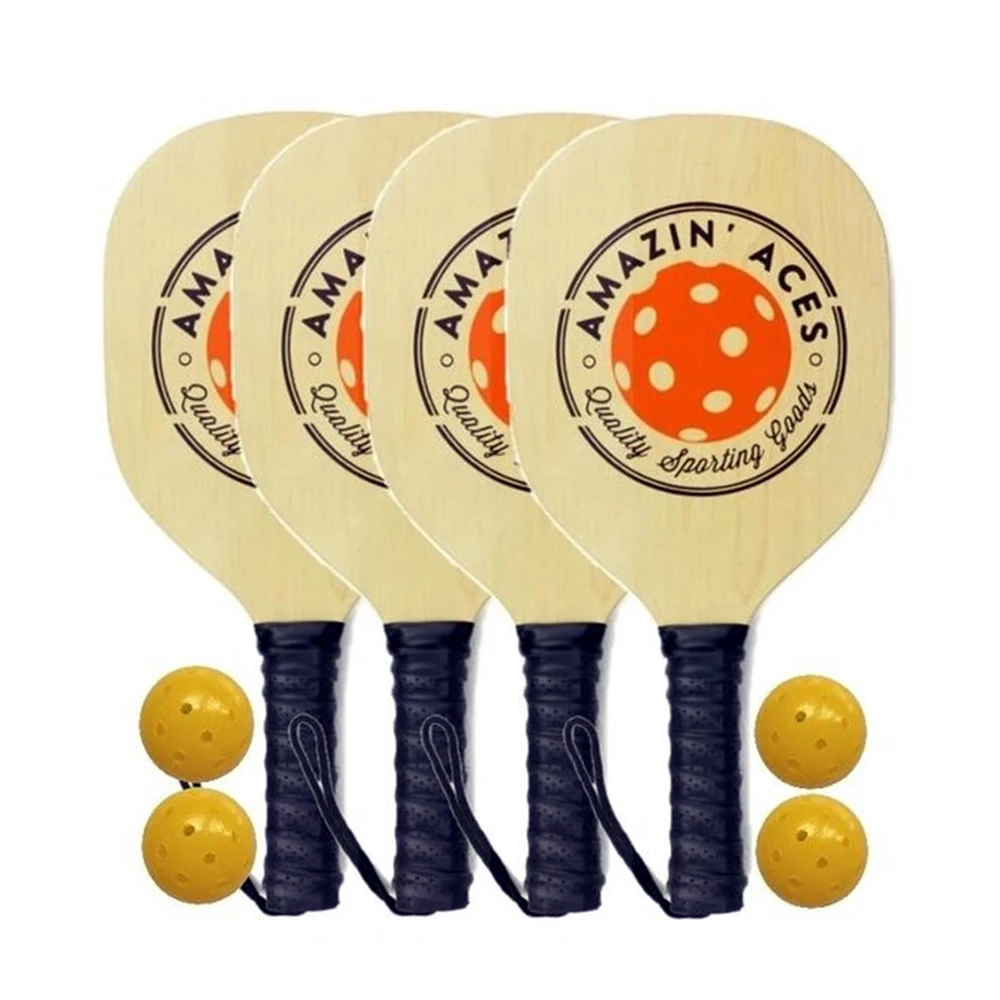 Wholesale customized printed logo fashion pop set with 4 paddles and net pickleball paddle wooden