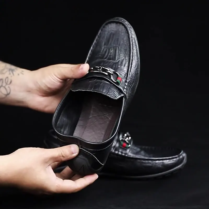 New Style Designer Soft Rubber Sole Male Slip on Casual Driving Genuine Leather Loafers Boat Dress Shoes for Men
