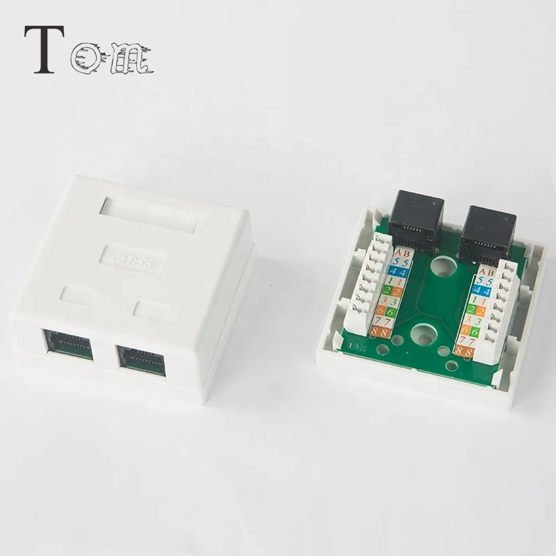 TOM-SB-02 CAT5E/CAT6 UTP KRONE&11O IDC PCB telecom communication surface box 2 port UTP STP keystone jack rj45 junction box
