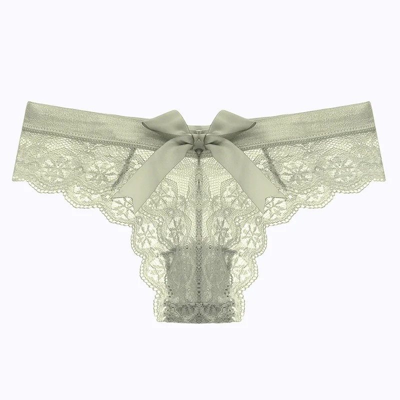 Ladies transparent comfortable breathable briefs cotton crotch girl Bow low waist lace women panties