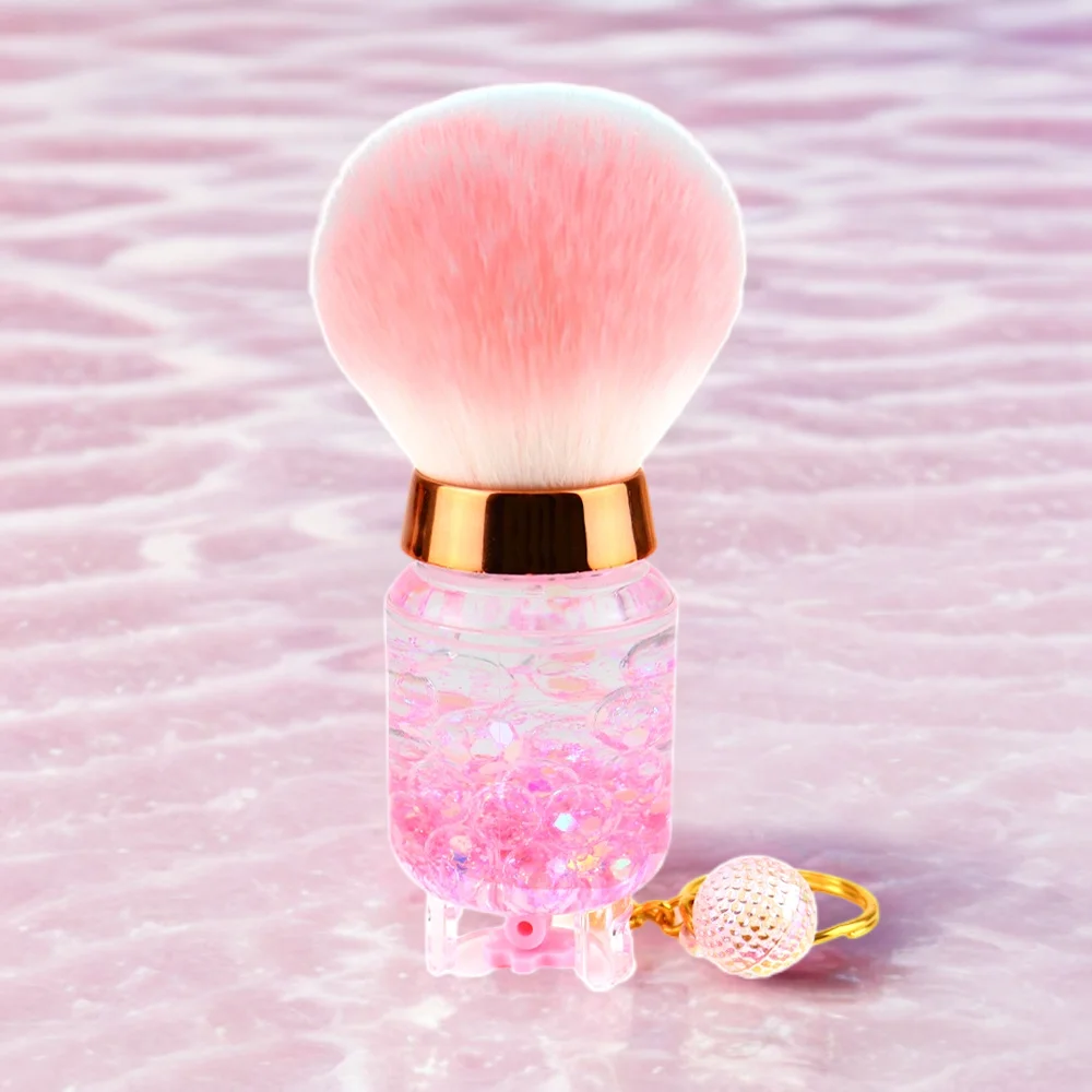 Jieniya Cute gas tank style design pink glitter liquid short handle portable dust brush nail cleaning brush