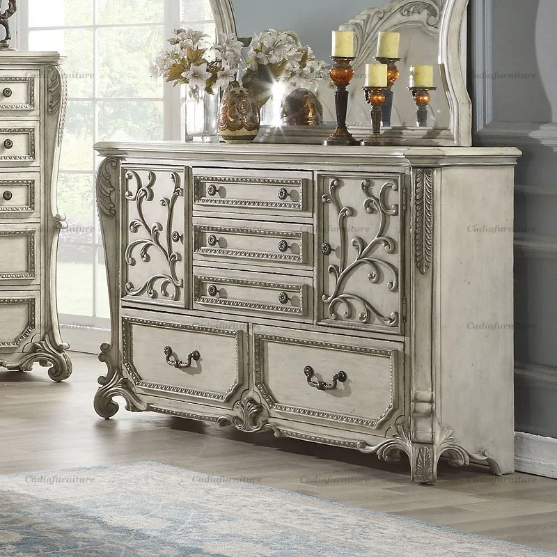 Роскошная дизайнерская двуспальная кровать rococo французская роскошная большого размера резная мебель для спальни с Кремовым ночным столом