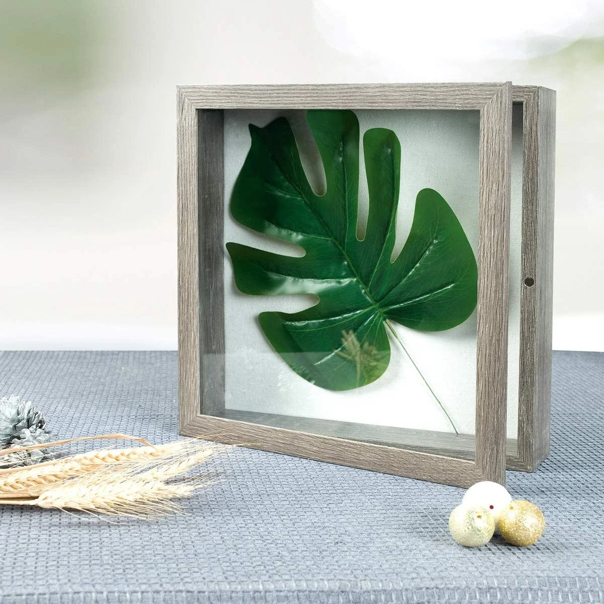 11x11 Deep Shadow Box Picture Frame with Linen Board Wood Glass Display Case Ready to Hang Memory Box Baby Sports Memorabilia