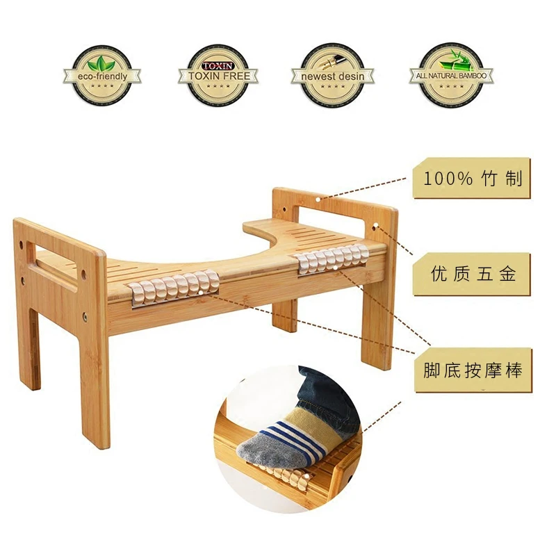 Бамбуковый туалетный табурет складной и не скользящий унитаз с массажером для ног