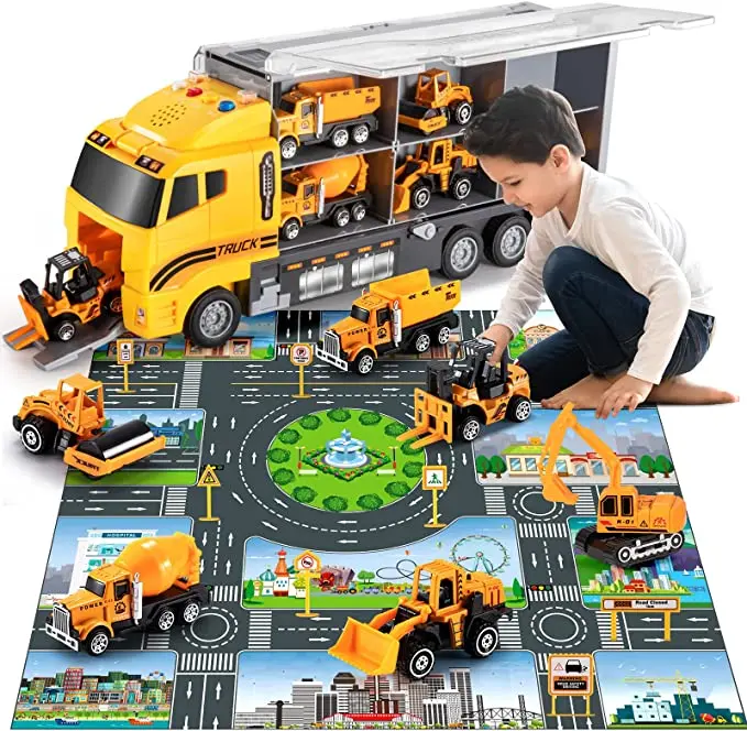 Die-cast Construction Toys Car Carrier Vehicle Toy Truck Alloy Metal Car Toys bundle sets  Pullback Cars