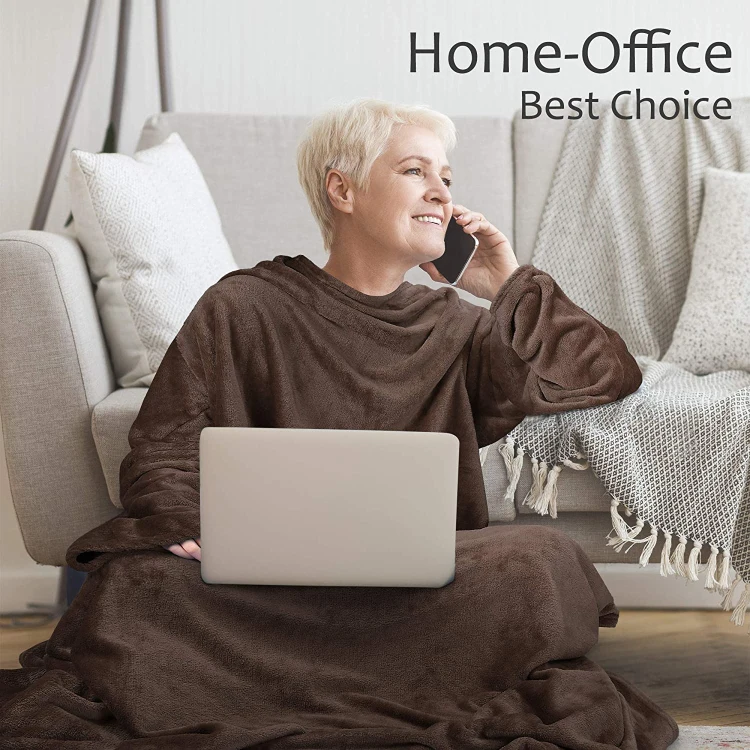 CVS Warm comfy Cozy thick customized color 100% polyester flannel TV Blanket Wearable Fleece Blanket With Sleeves